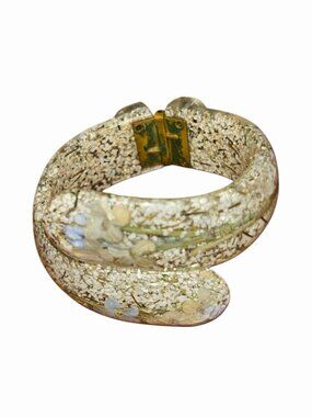 Blue & White Flower Confetti Style Shell Clamper Vintage Bracelet 1950s Jewelery